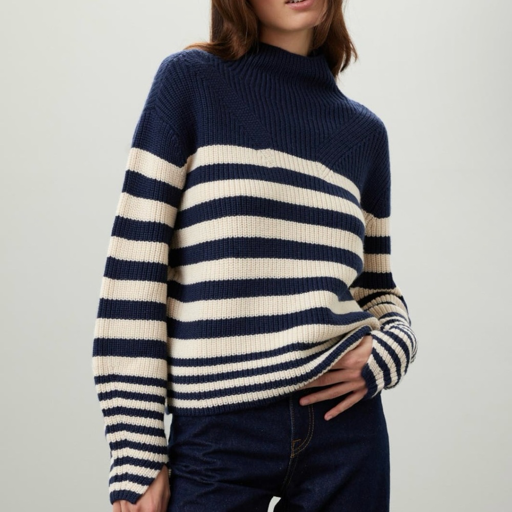 EUC - Derek Lam Sweater Navy and Cream Stripe Knit - Picture 3 of 13